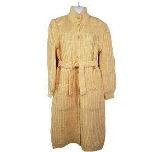 Vintage Handmade Knit Maxi Cardigan Button Up Self Tie POCKETS Medium La…